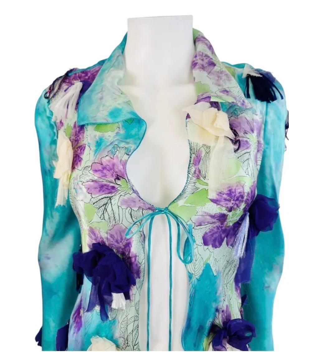 Women's Vintage Spring 2001 2000s Emanuel Ungaro Runway Silk Floral Blouse Top For Sale