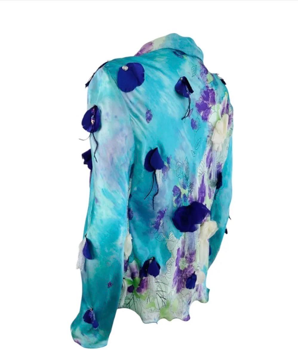 Vintage Spring 2001 2000s Emanuel Ungaro Runway Silk Floral Blouse Top For Sale 2