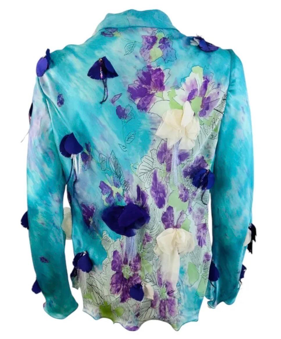 Vintage Spring 2001 2000s Emanuel Ungaro Runway Silk Floral Blouse Top For Sale 3