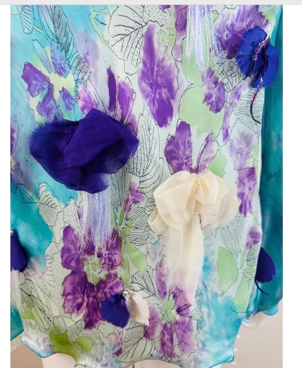 Vintage Spring 2001 2000s Emanuel Ungaro Runway Silk Floral Blouse Top For Sale 4