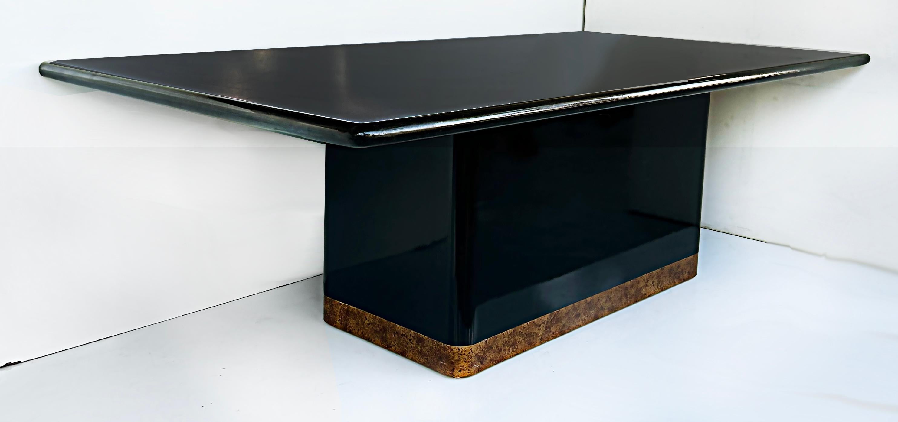 Modern Vintage Springer Style Granite Dining Table with Bronze Banded Base For Sale