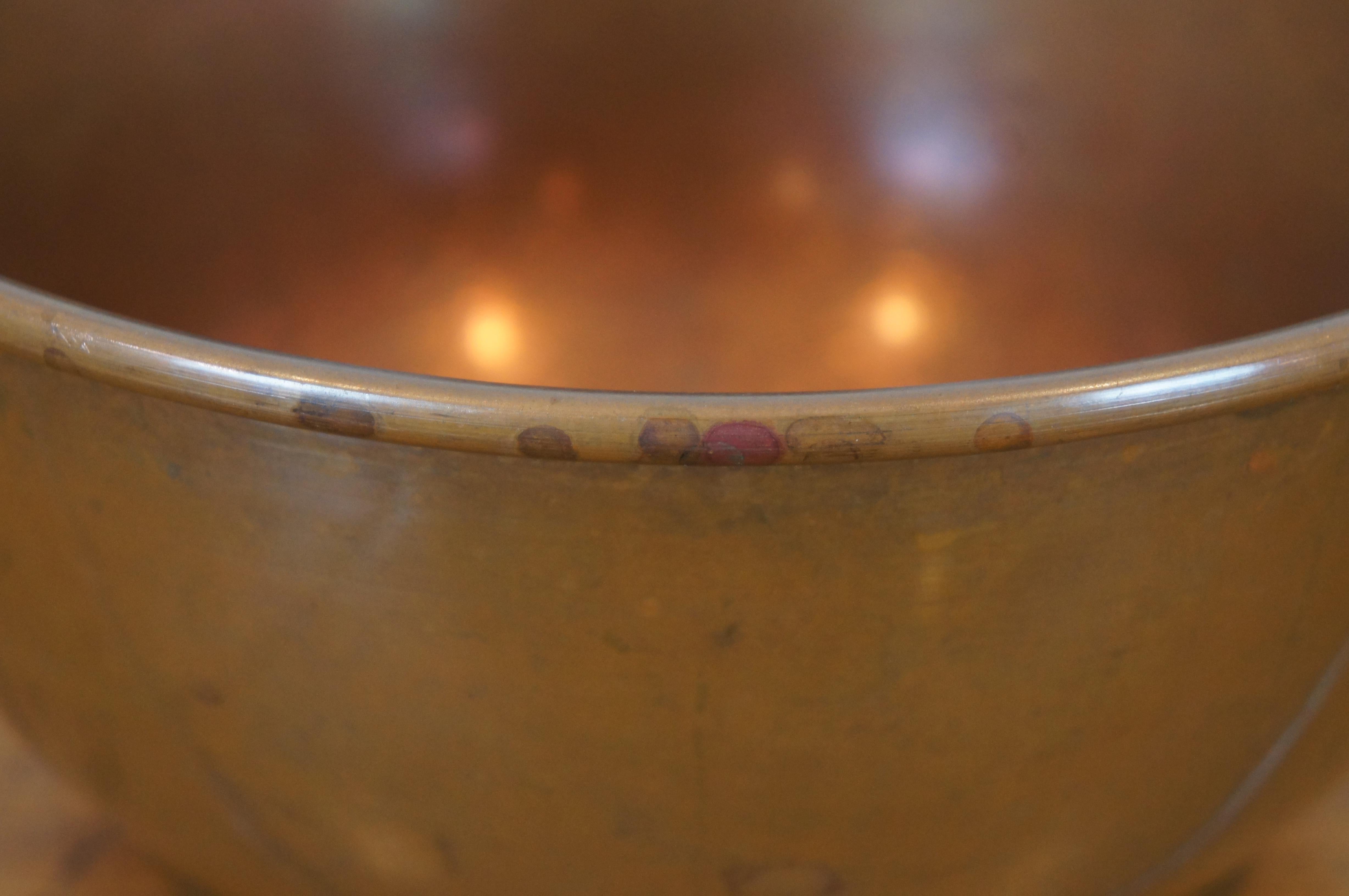 20th Century Vintage Spun Copper Farmhouse Mixing Bowl Rolled Edge w Brass Hanging Ring
