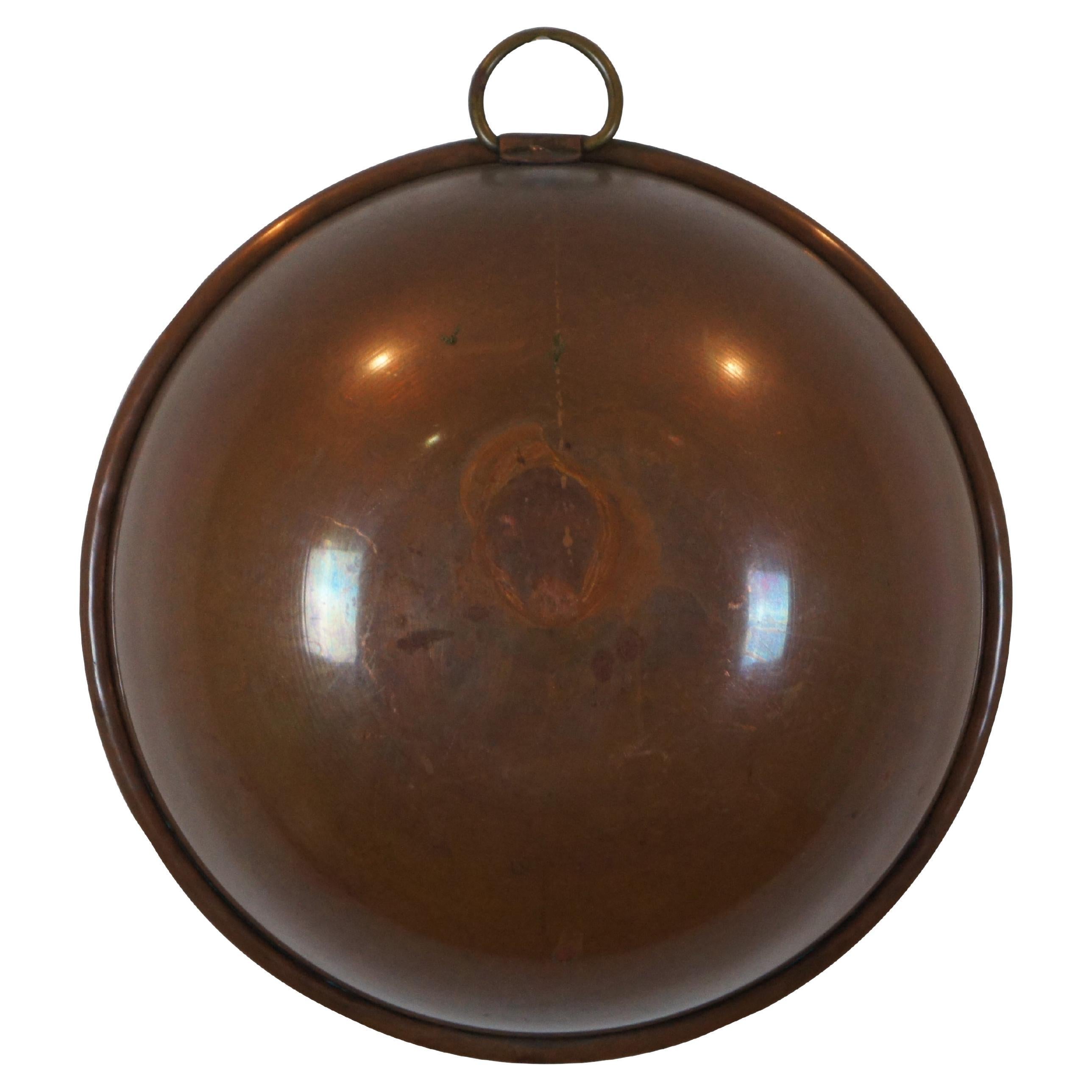 Vintage Spun Copper Farmhouse Mixing Bowl Rolled Edge w Brass Hanging Ring