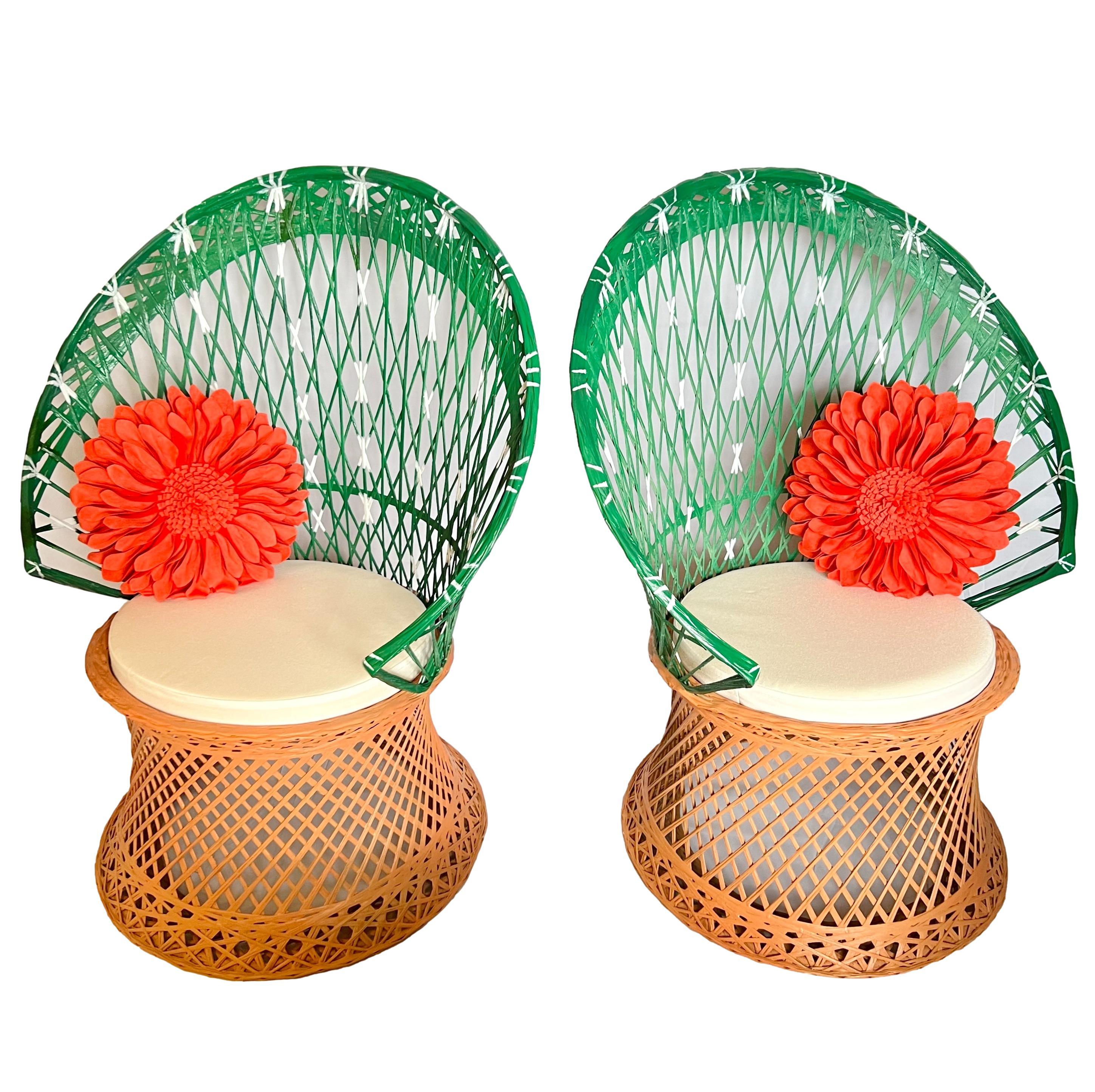 Bohemian Spun Fiberglass Potted Cactus Chairs, a Pair