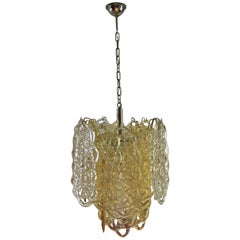 Vintage "Spun Sugar" Chandelier by Mazzega, Bicolored Murano Glass, Italy