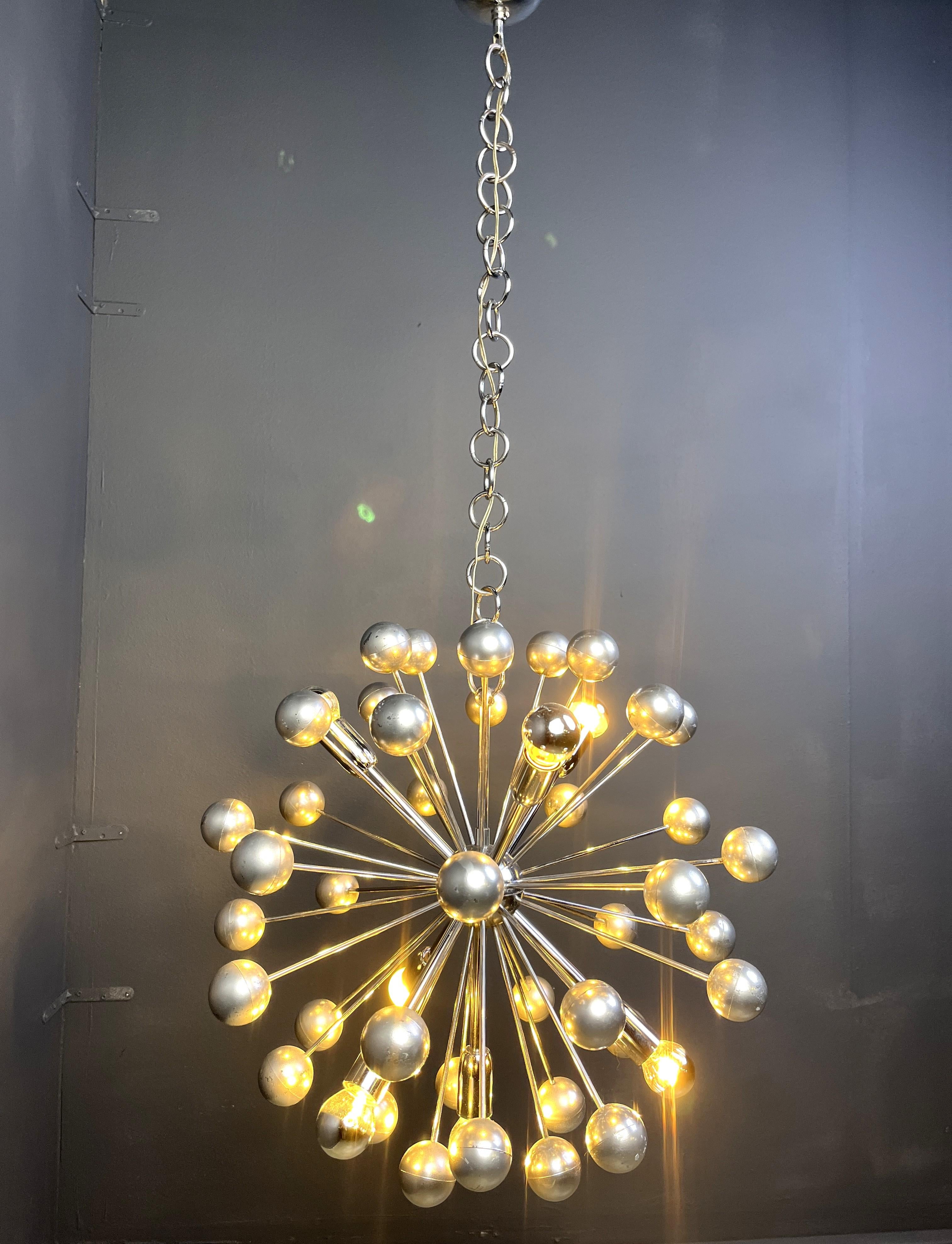 Chrome Vintage sputnik chandelier, 1960s For Sale
