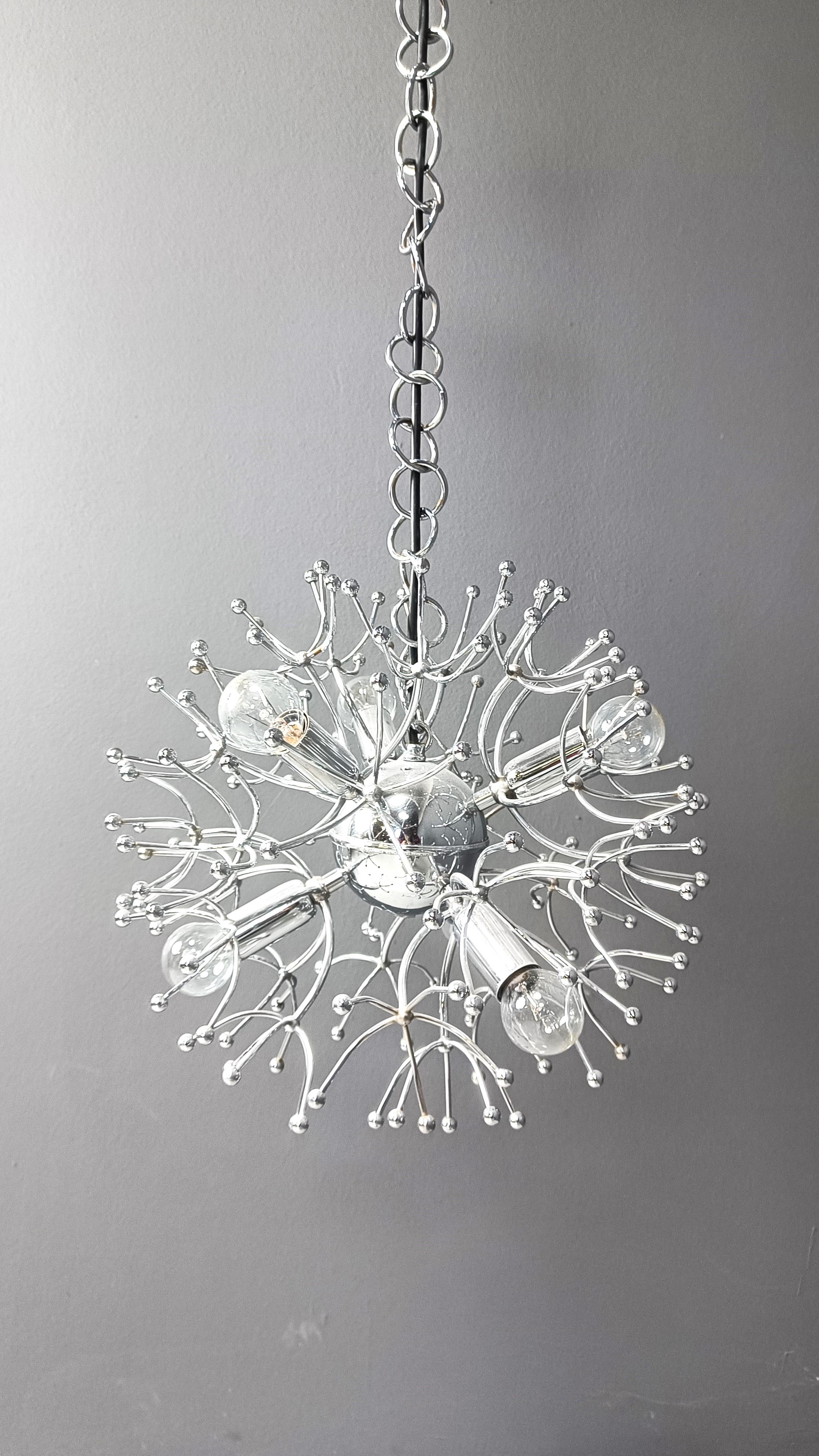 Cromo Lampadario Sputnik vintage di Sciolari, anni '60 in vendita