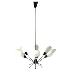 Vintage Sputnik Chandelier, Stilnovo Italy, Chrome 
Opaline
