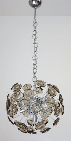 Vintage Sputnik Chandelier w/ Smoky Glass on Chrome Frame by Cristal Arte