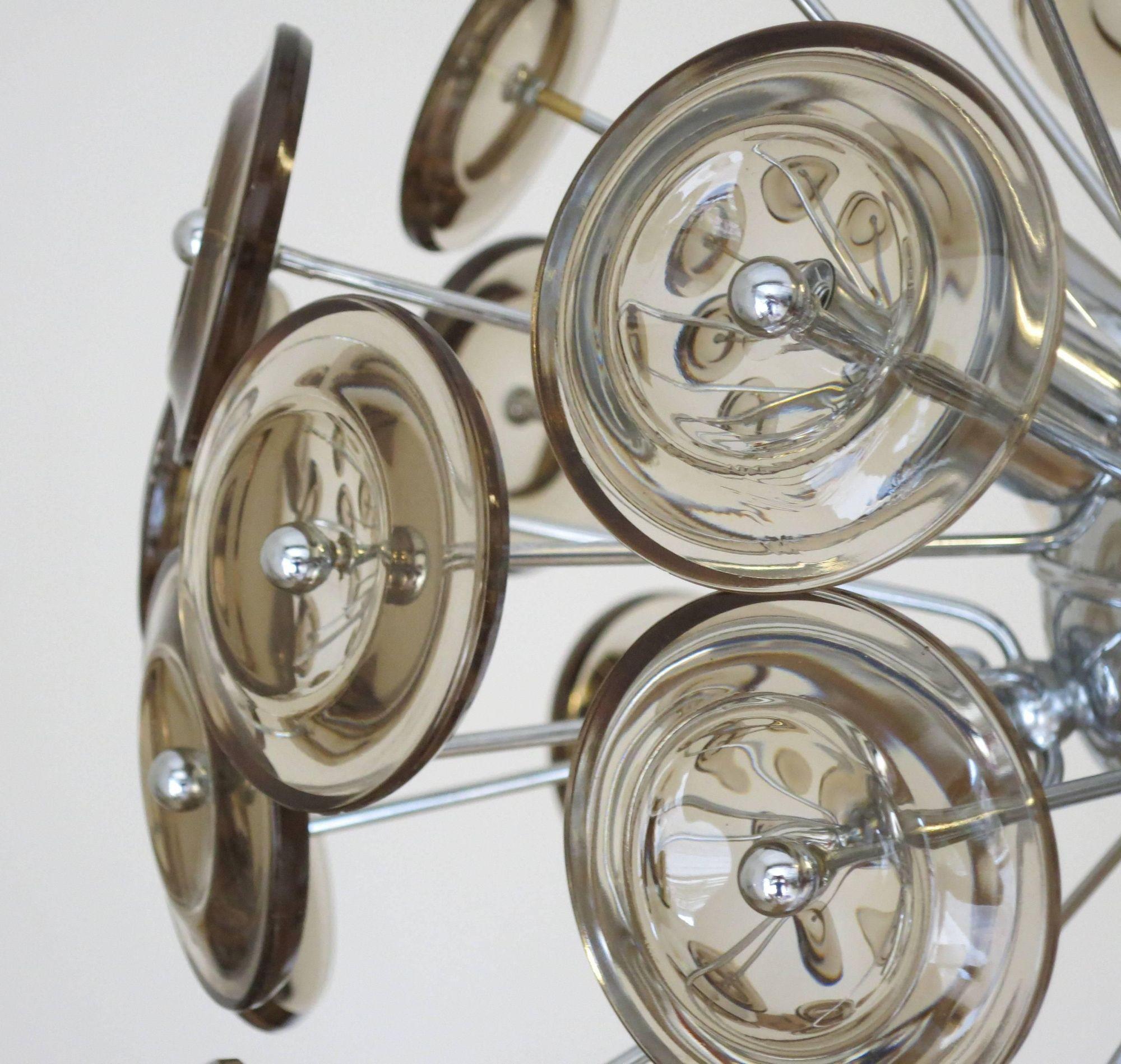 Vintage Sputnik Chandelier w/ Smoky Glass on Chrome Frame by Cristal Arte In Good Condition For Sale In Los Angeles, CA