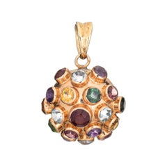 Vintage Sputnik Dome Pendant Gemstone Medium Charm 14k Gold Estate Jewelry