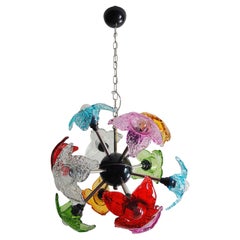 Vintage Sputnik Italian crystal chandelier - 12 mulicolored flowers