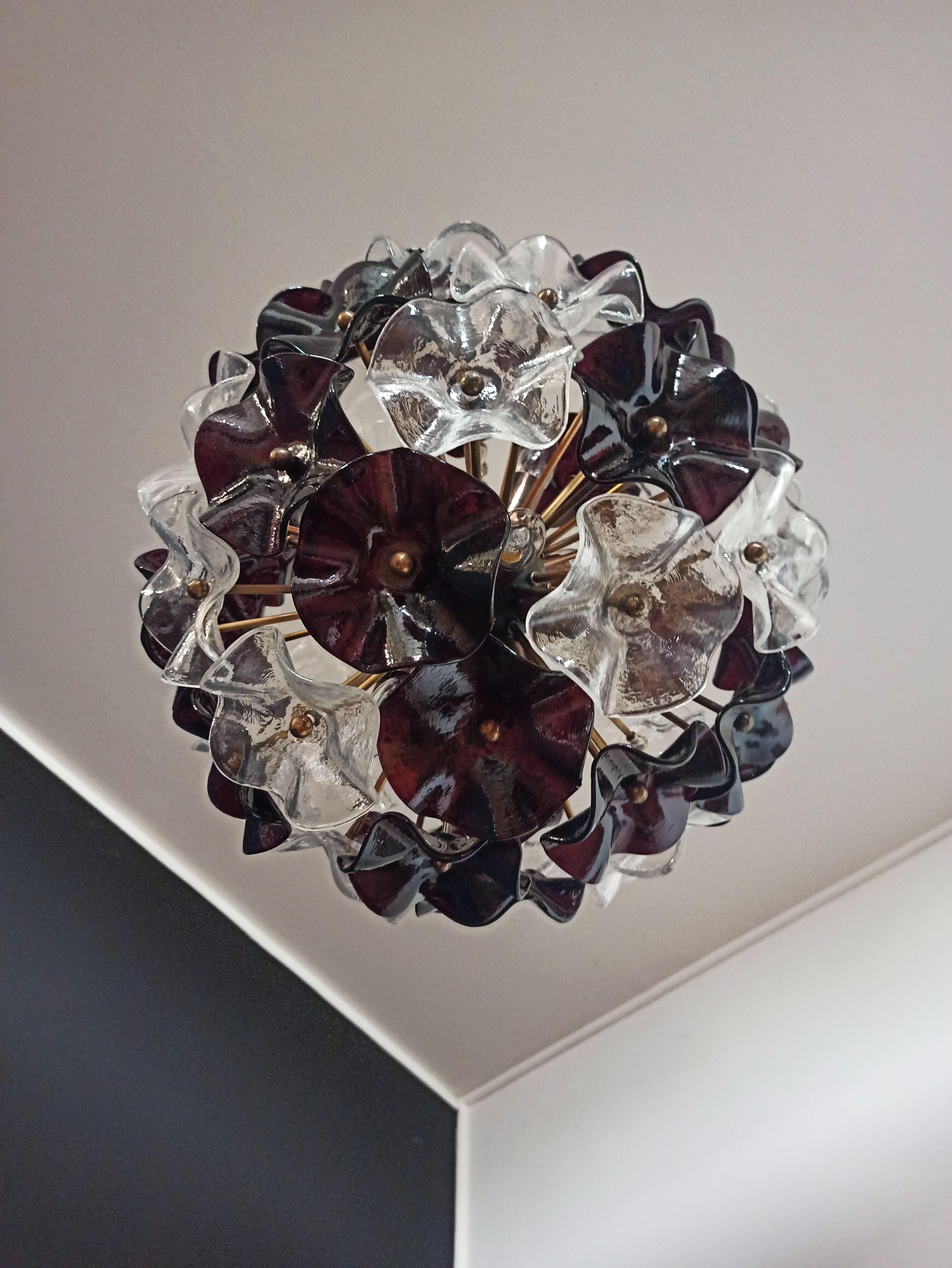 Lampadario vintage Sputnik in cristallo italiano, 51 vetri trasparenti e ametista in vendita 6