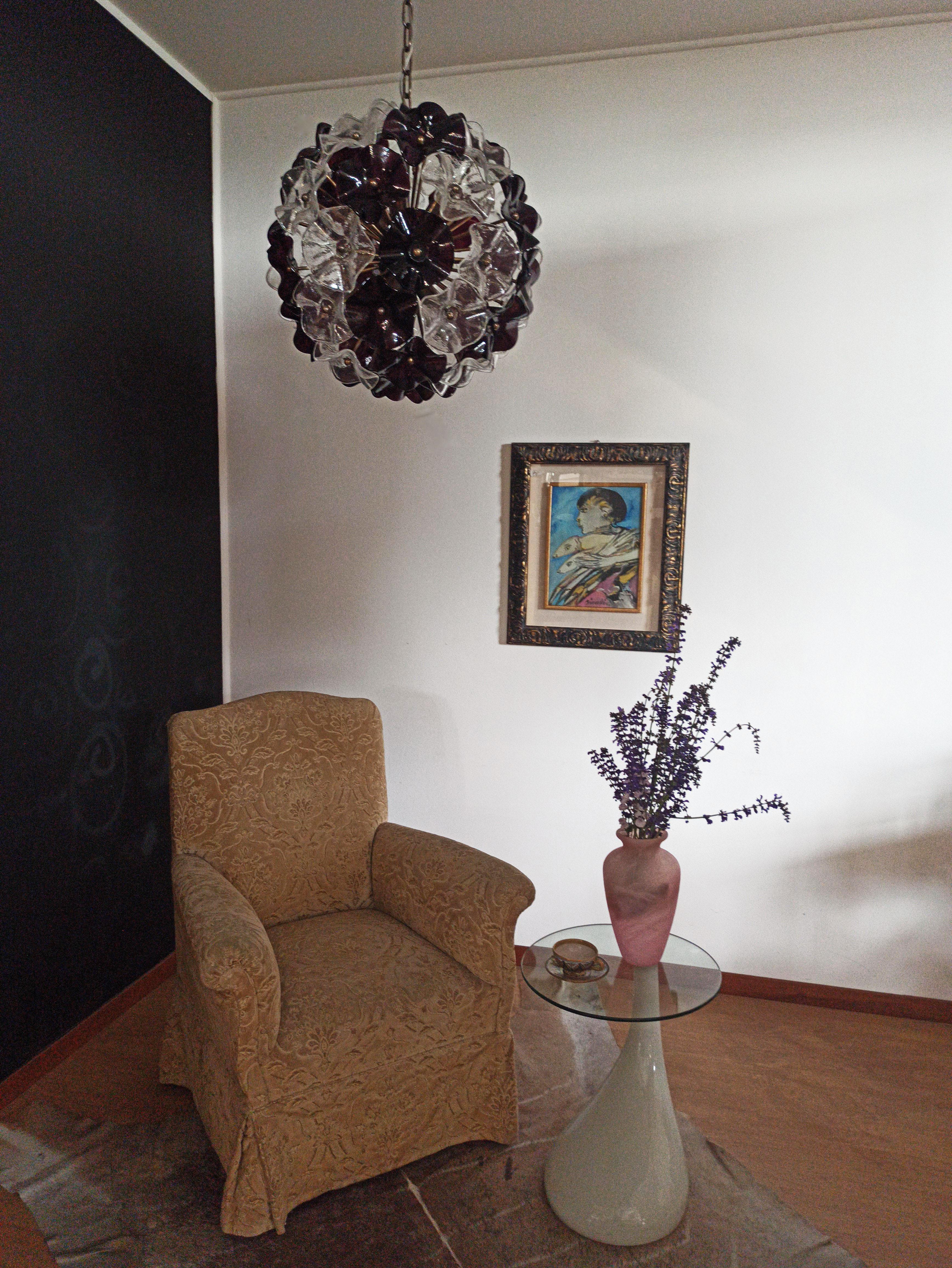 Lampadario vintage Sputnik in cristallo italiano, 51 vetri trasparenti e ametista in vendita 7