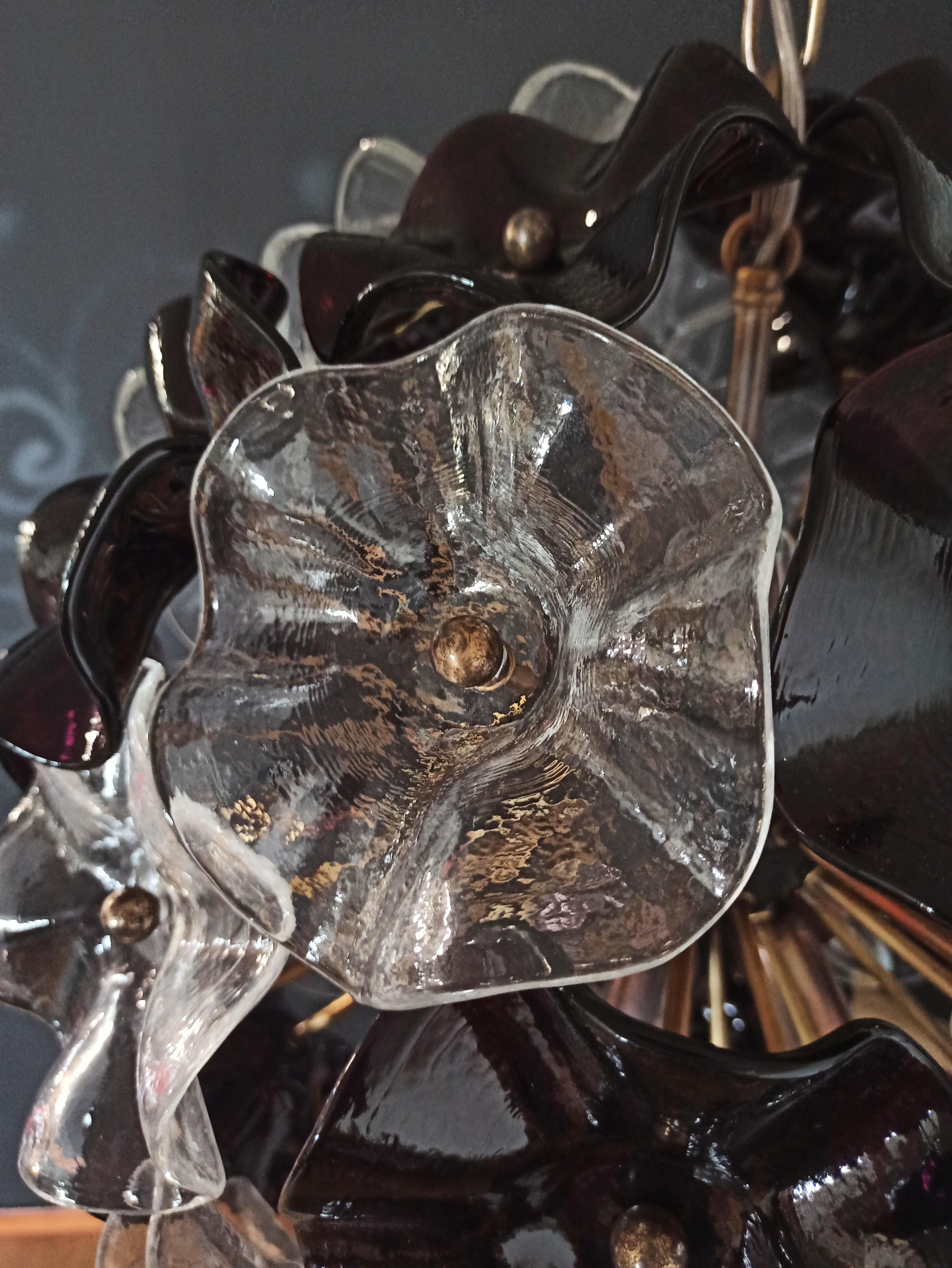 Lustre italien vintage en cristal Spoutnik, 51 verres transparents et améthystes en vente 3