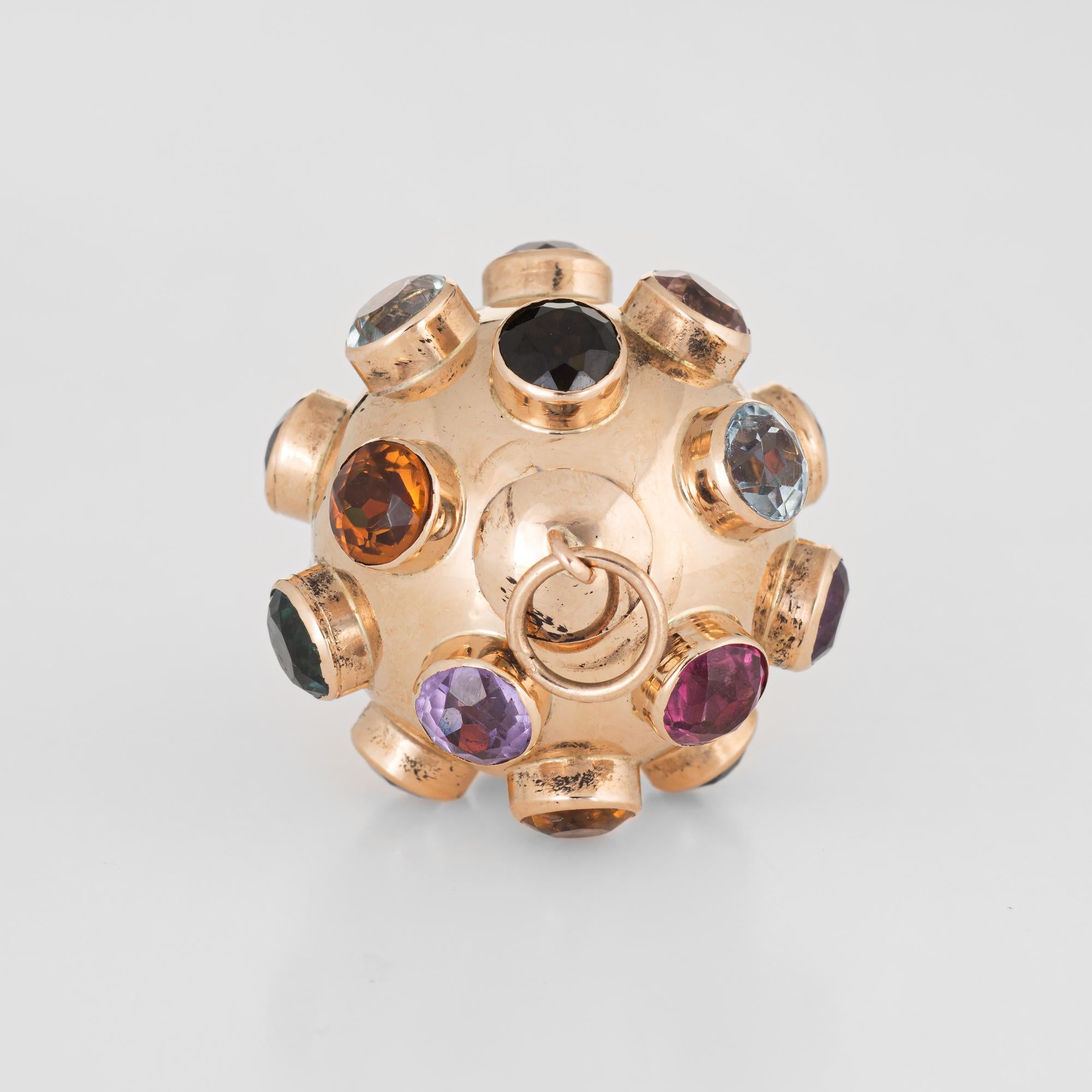 Modern Vintage Sputnik Orb Pendant Gemstone Large Charm 18 Karat Gold Estate Jewelry