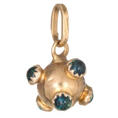 Vintage Sputnik Orb Pendant Small Charm 18 Karat Gold Estate Jewelry Green