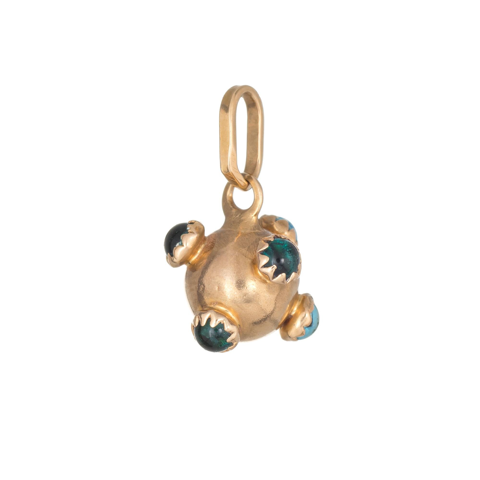 Modern Vintage Sputnik Orb Pendant Small Charm 18 Karat Gold Estate Jewelry Green