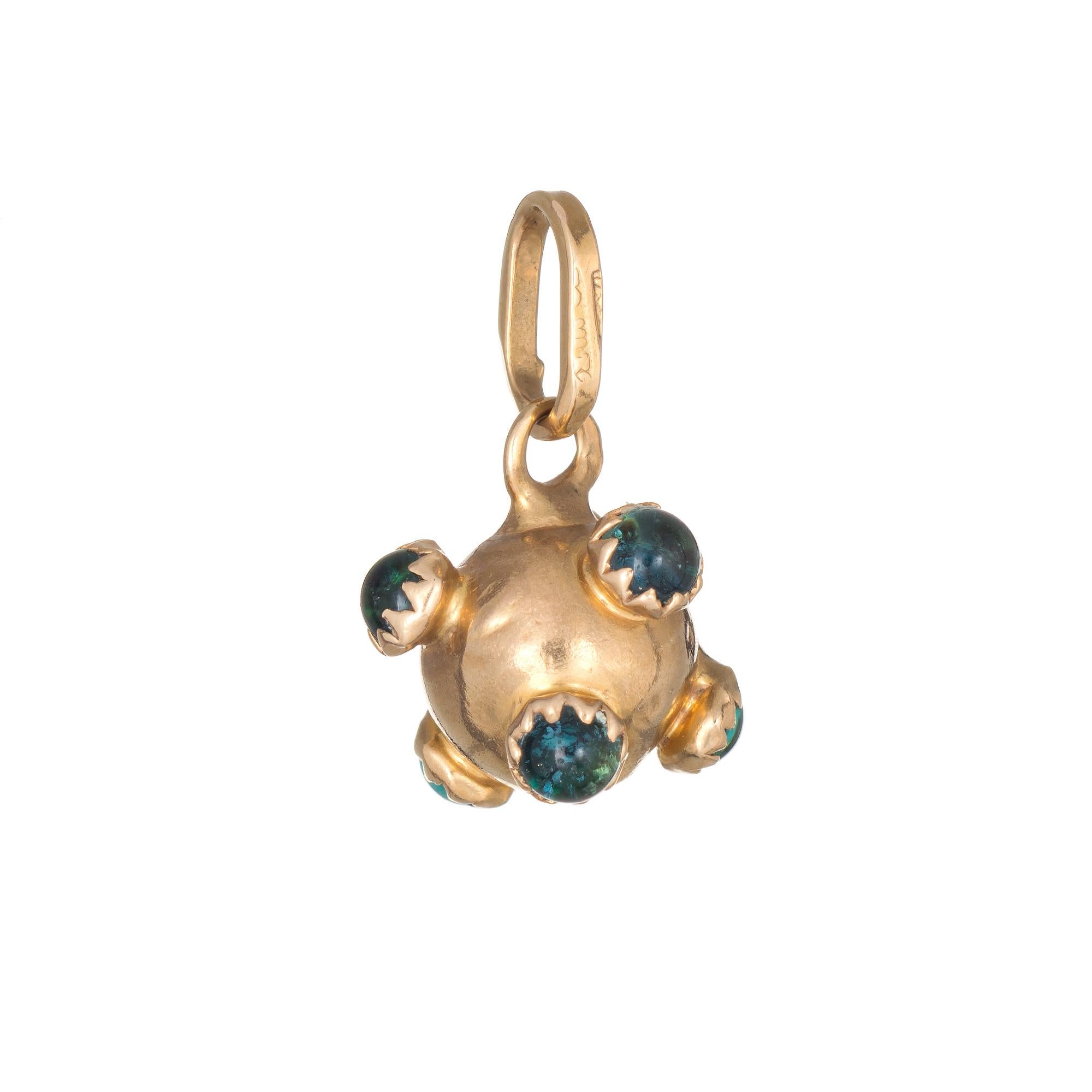 Round Cut Vintage Sputnik Orb Pendant Small Charm 18 Karat Gold Estate Jewelry Green