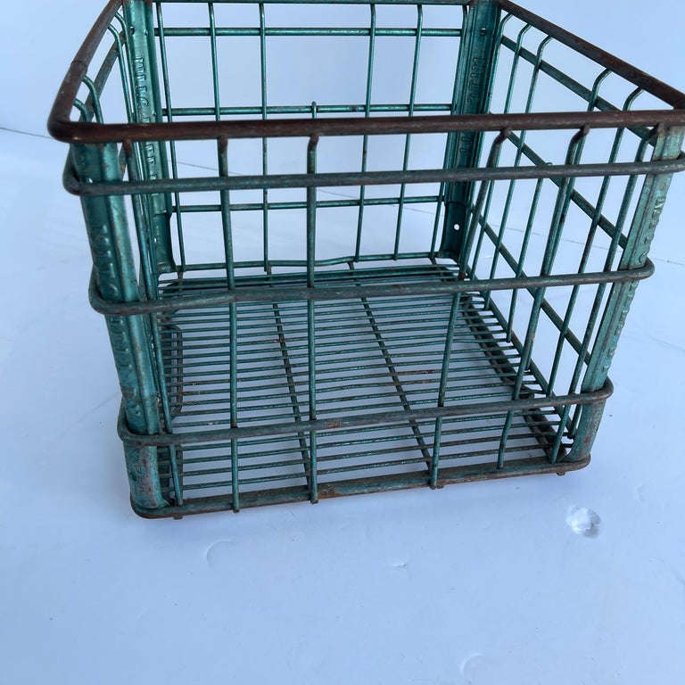 Vintage Metal and Wire Milk Crate Basket For Sale at 1stDibs
