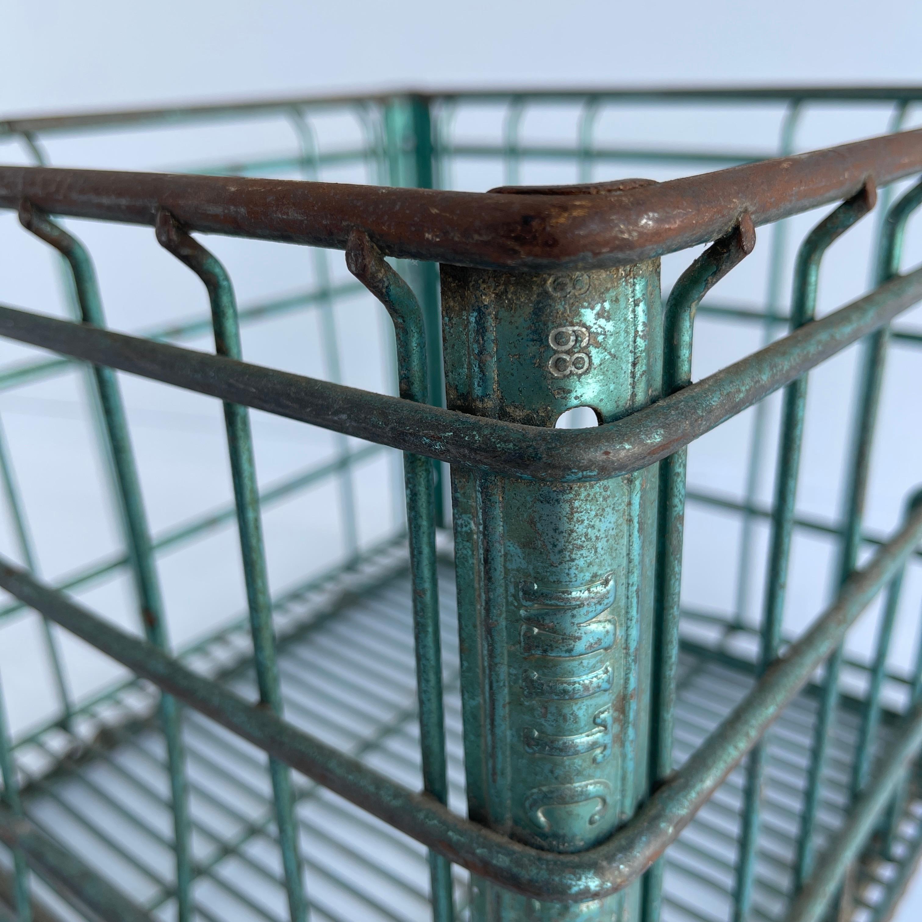 Vintage Metal and Wire Milk Crate Basket 2