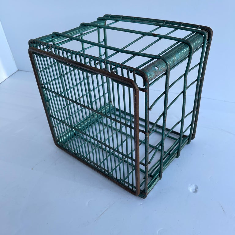 Vintage Metal and Wire Milk Crate Basket For Sale at 1stDibs