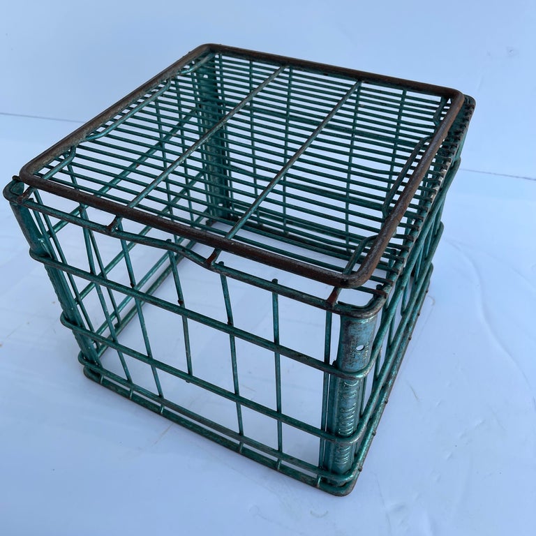 Vintage Metal and Wire Milk Crate Basket For Sale at 1stDibs