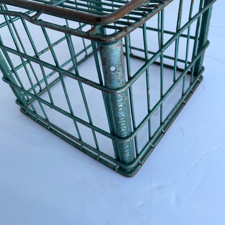 Vintage Metal and Wire Milk Crate Basket For Sale at 1stDibs