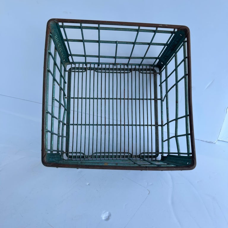 Vintage Metal and Wire Milk Crate Basket For Sale at 1stDibs
