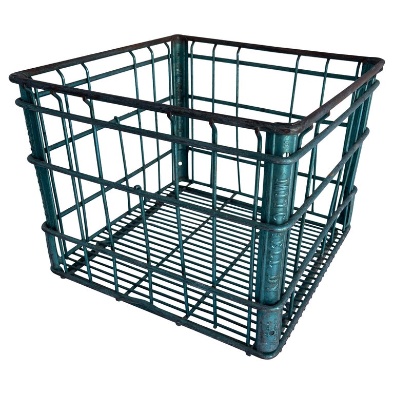 Vintage Metal and Wire Milk Crate Basket at 1stDibs | metal milk crate,  metal crate, metal milk crates