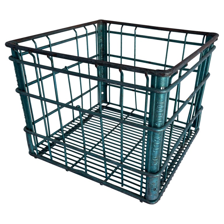 Vintage Metal and Wire Milk Crate Basket at 1stDibs | metal milk 