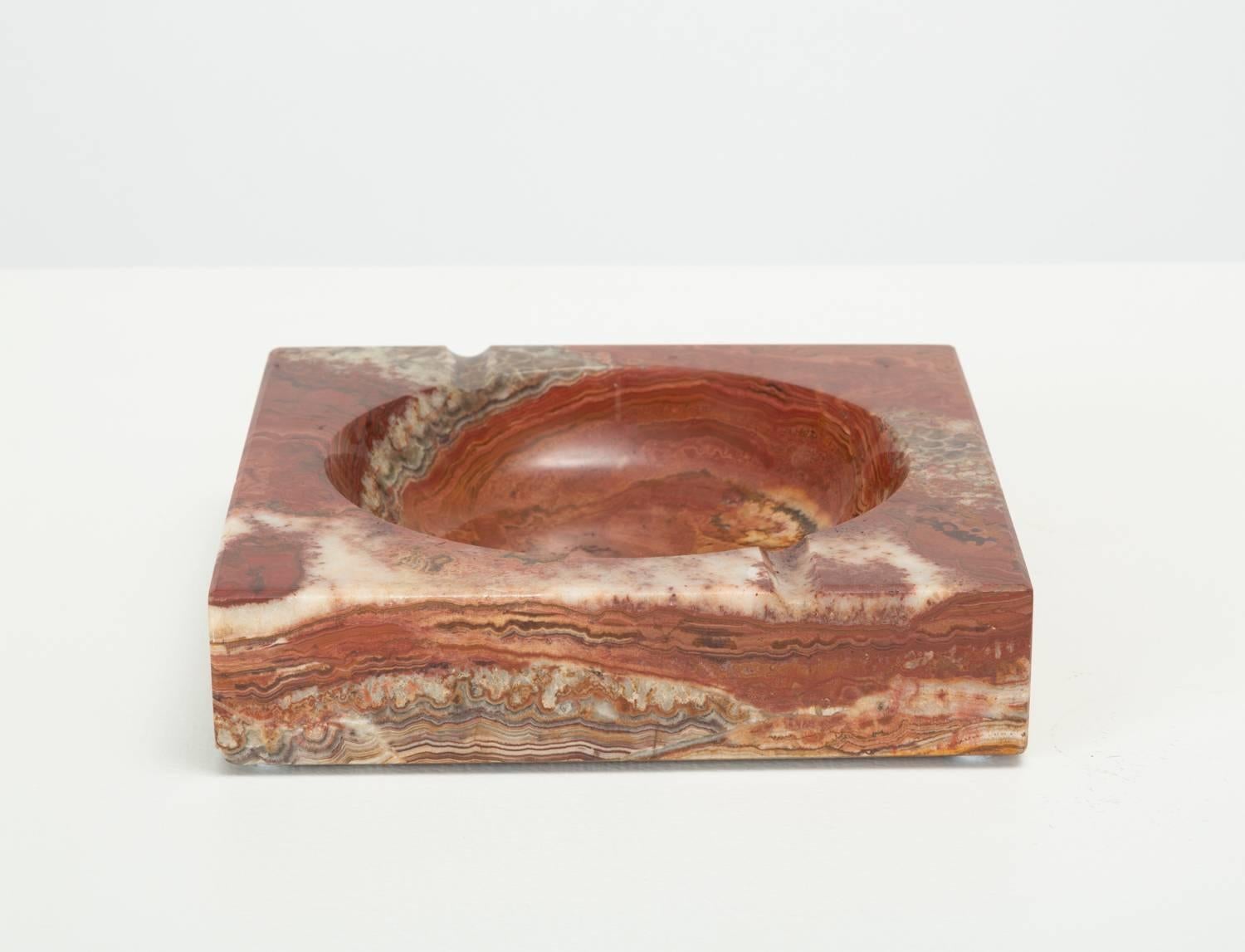 Post-Modern Vintage Square Ashtray in Red Marble