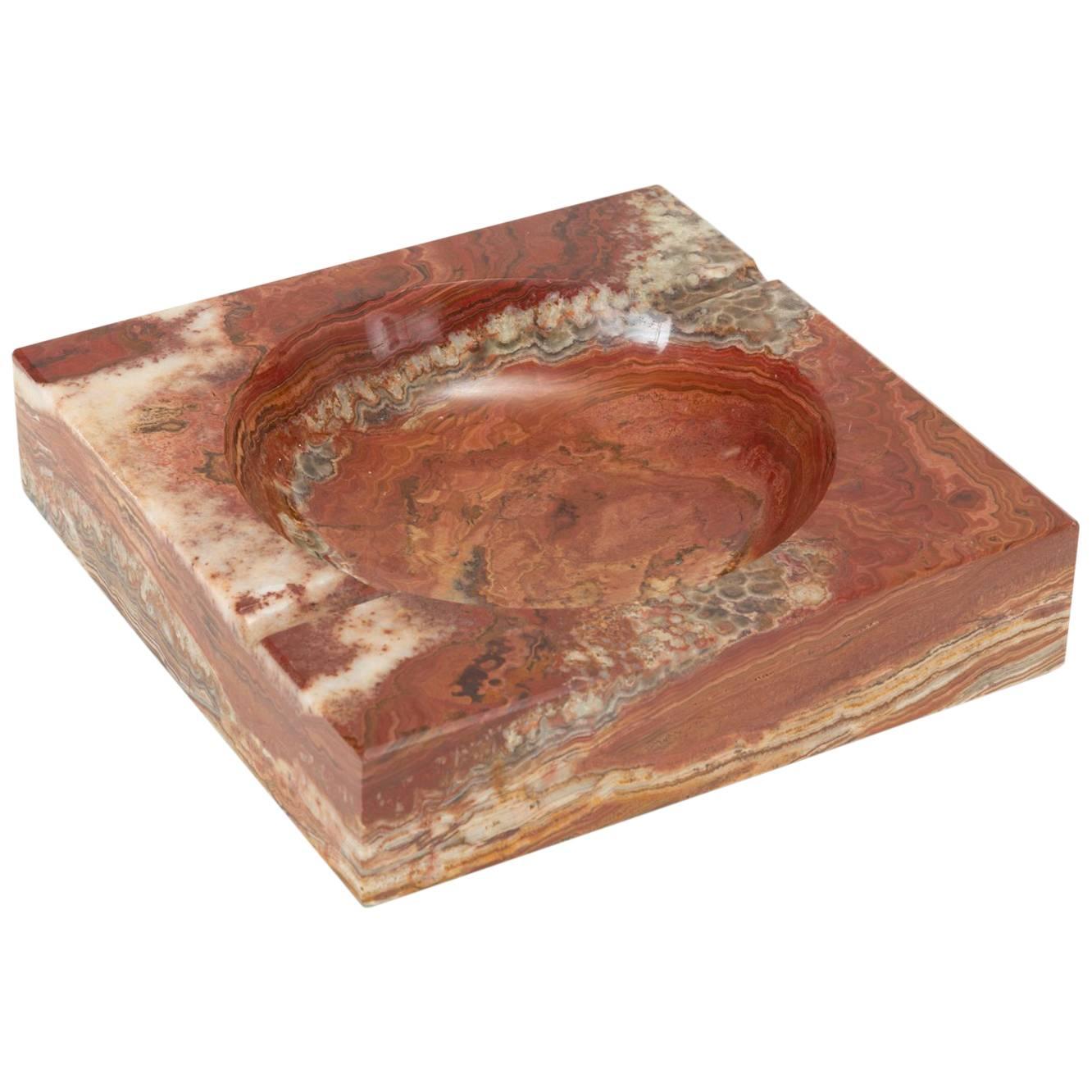 Vintage Square Ashtray in Red Marble