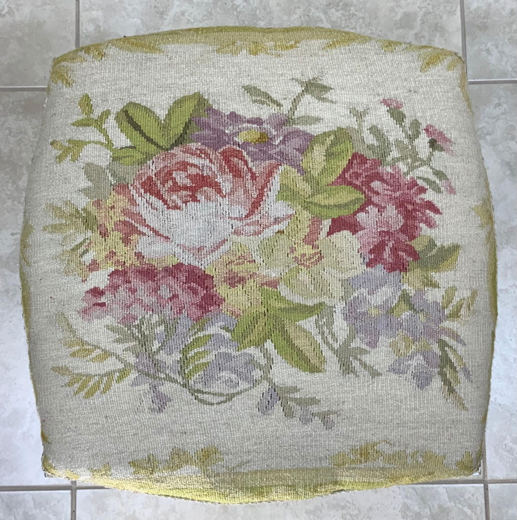 Vintage Square Aubusson Tapestry Stool For Sale 5
