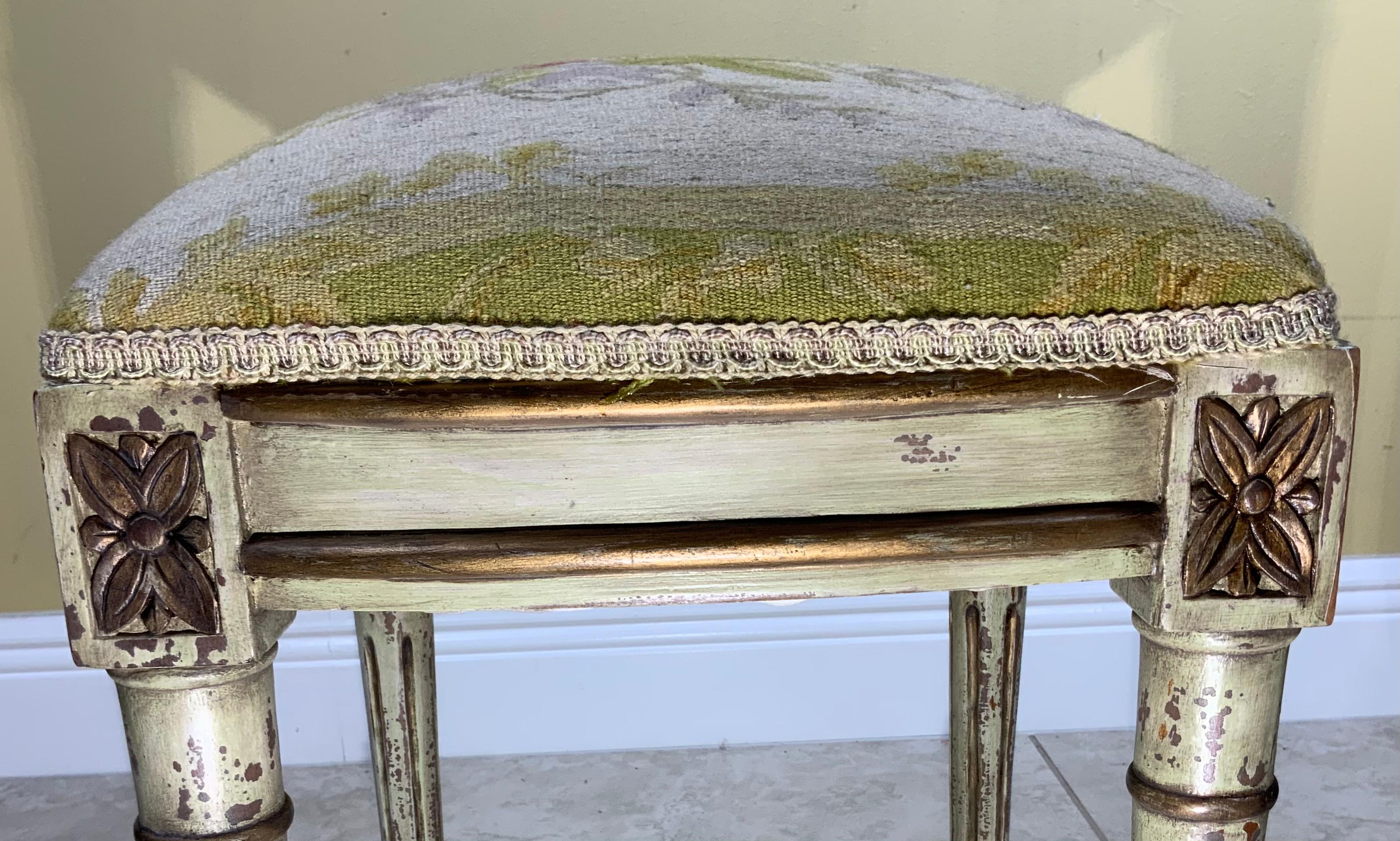 Vintage Square Aubusson Tapestry Stool For Sale 7