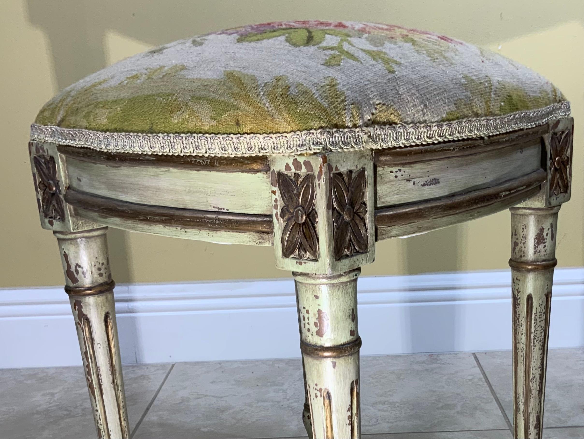 Vintage Square Aubusson Tapestry Stool For Sale 8