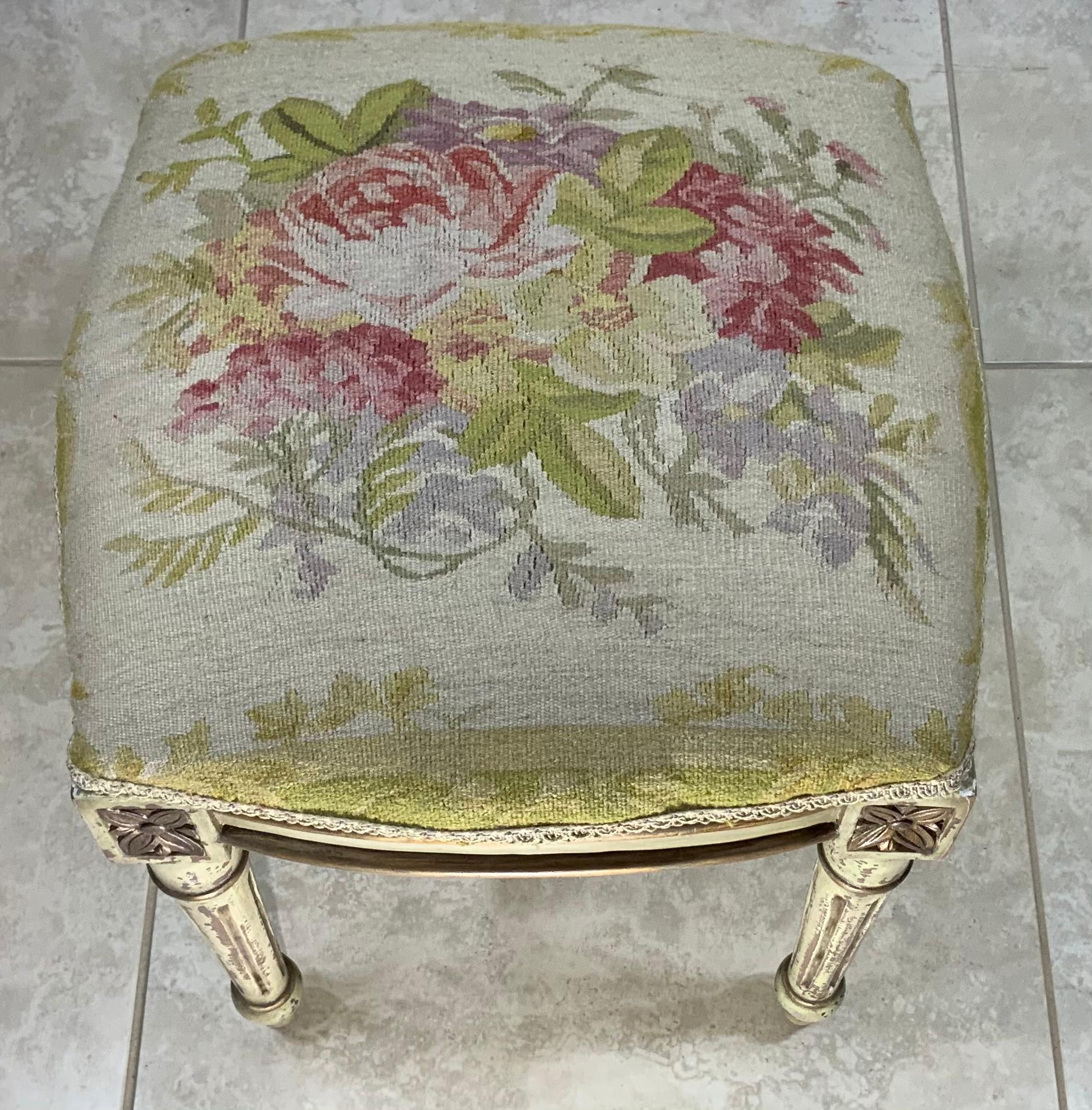 Vintage Square Aubusson Tapestry Stool For Sale 9