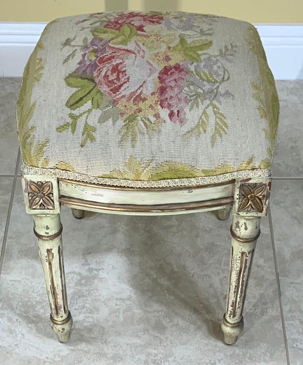 Unknown Vintage Square Aubusson Tapestry Stool For Sale