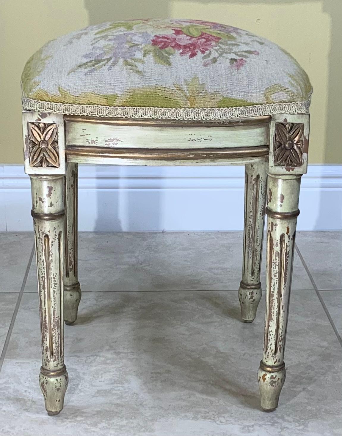 20th Century Vintage Square Aubusson Tapestry Stool For Sale