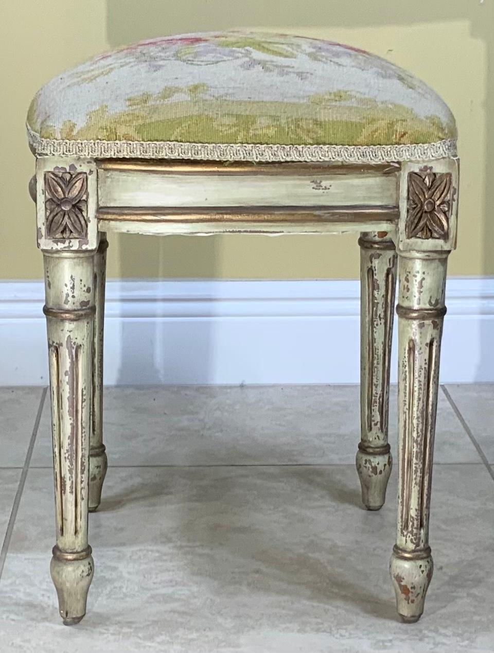 Vintage Square Aubusson Tapestry Stool For Sale 1