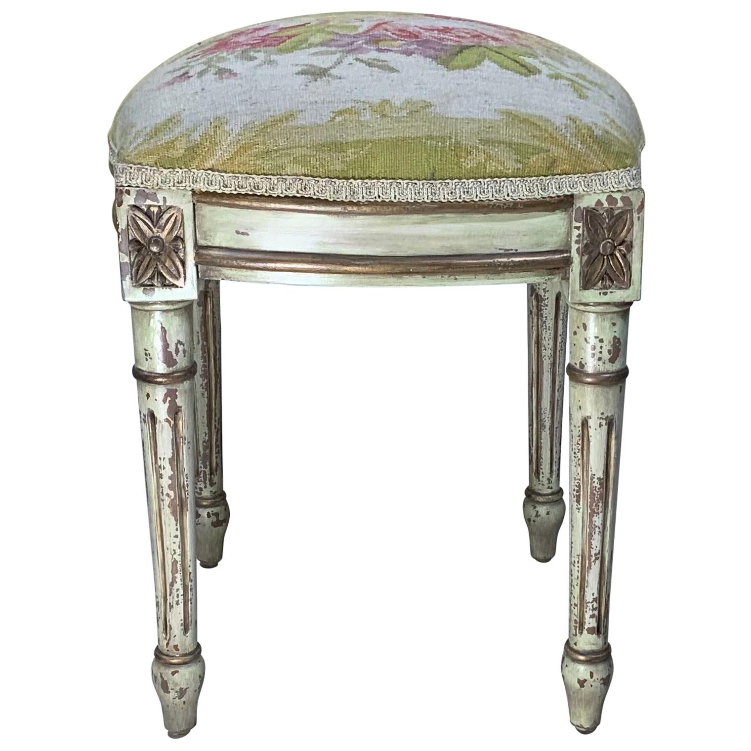 Vintage Square Aubusson Tapestry Stool For Sale
