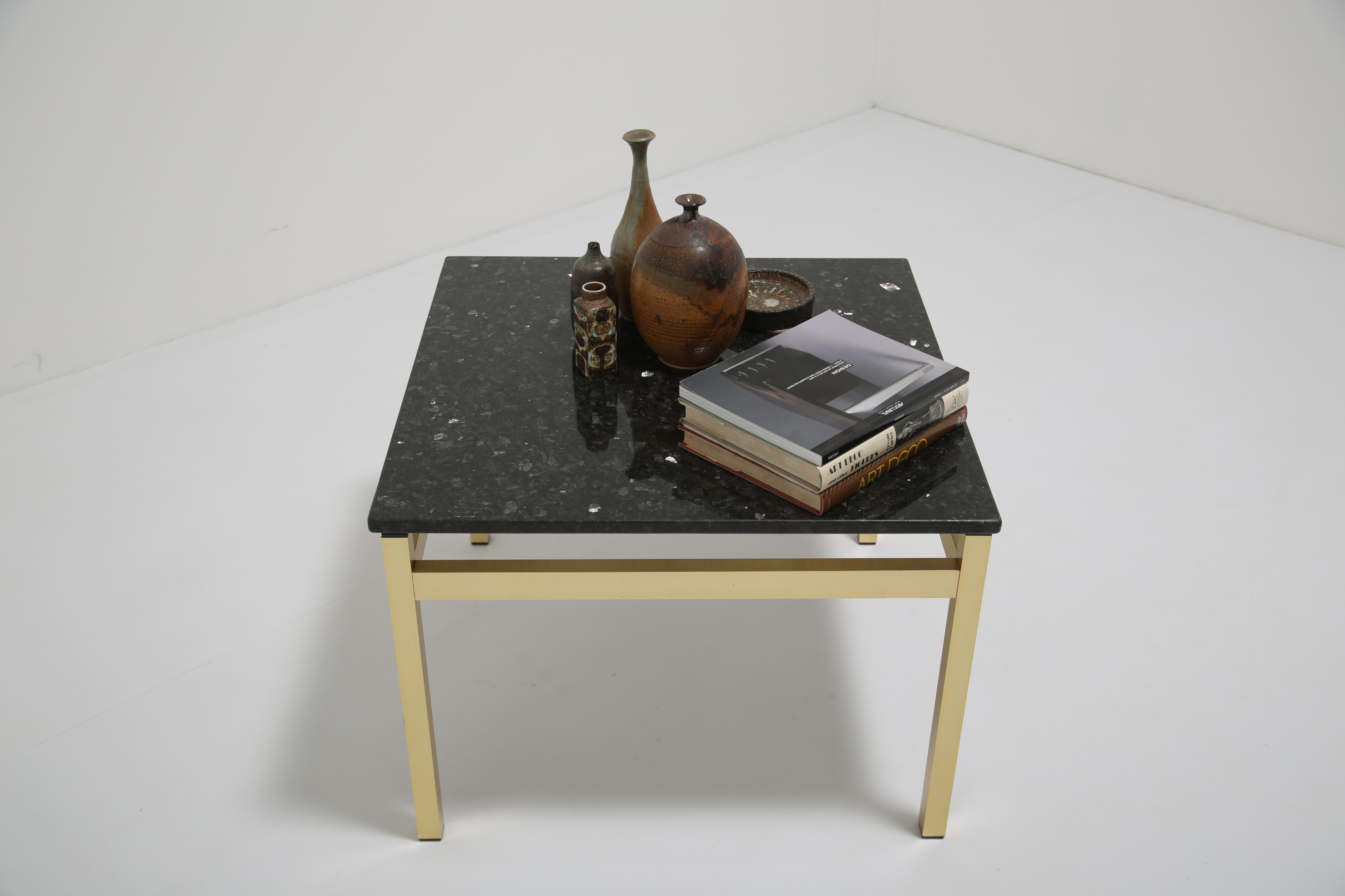 Vintage Square Brass and Black Granite Top Coffee or Side Table, 1970s For Sale 4
