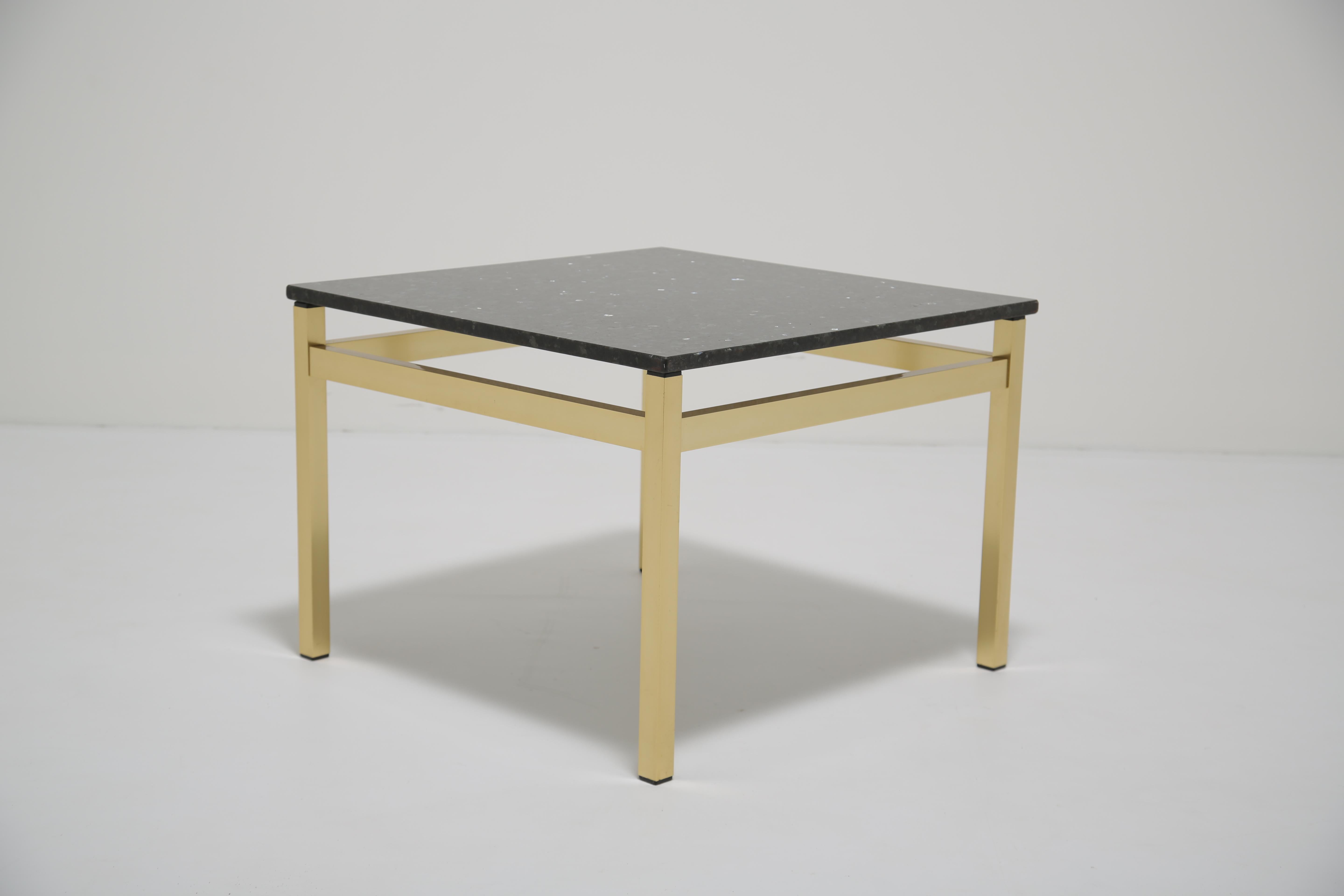 Mid-Century Modern Vintage Square Brass and Black Granite Top Coffee or Side Table, 1970s For Sale