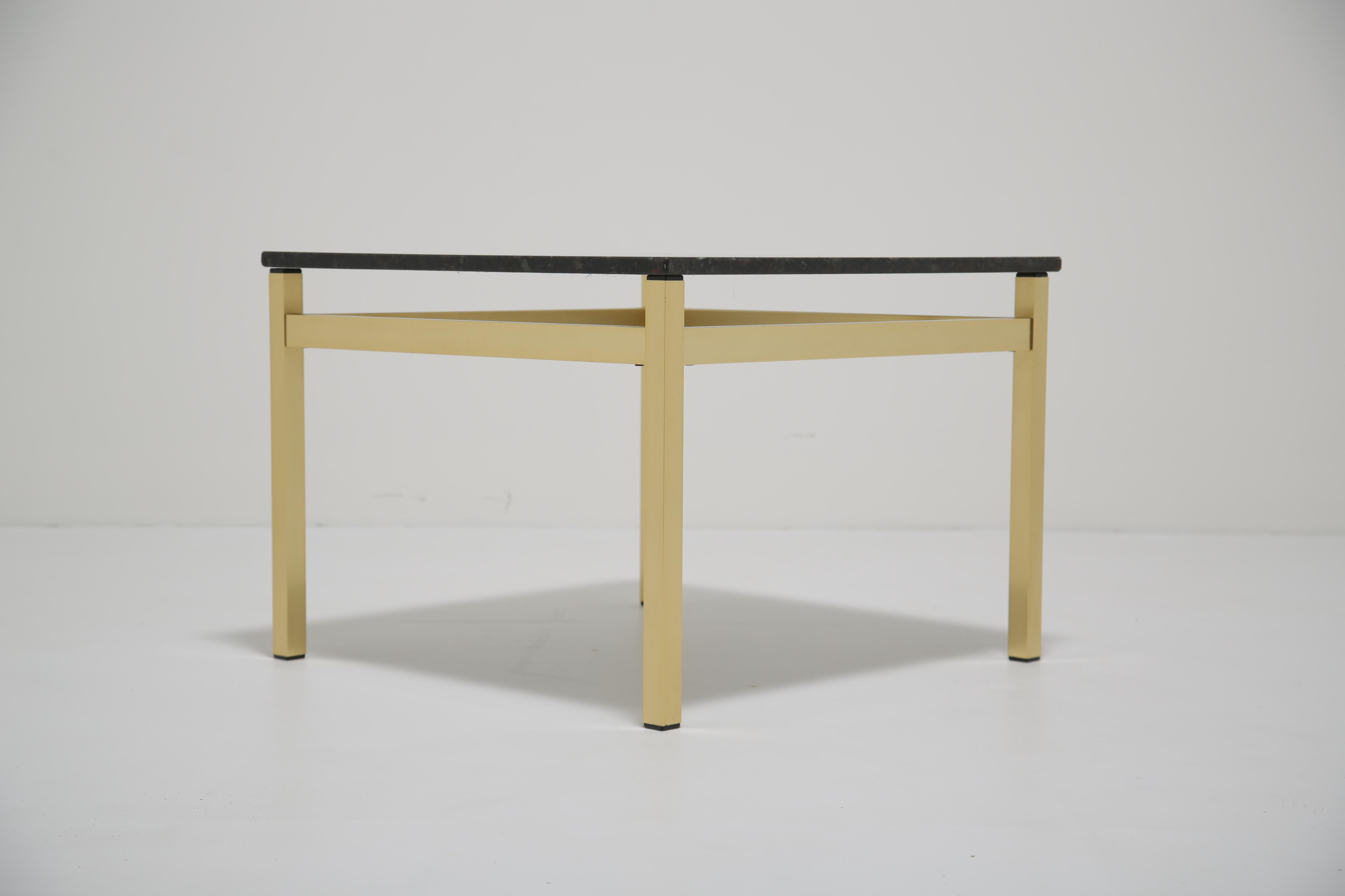 Swedish Vintage Square Brass and Black Granite Top Coffee or Side Table, 1970s For Sale