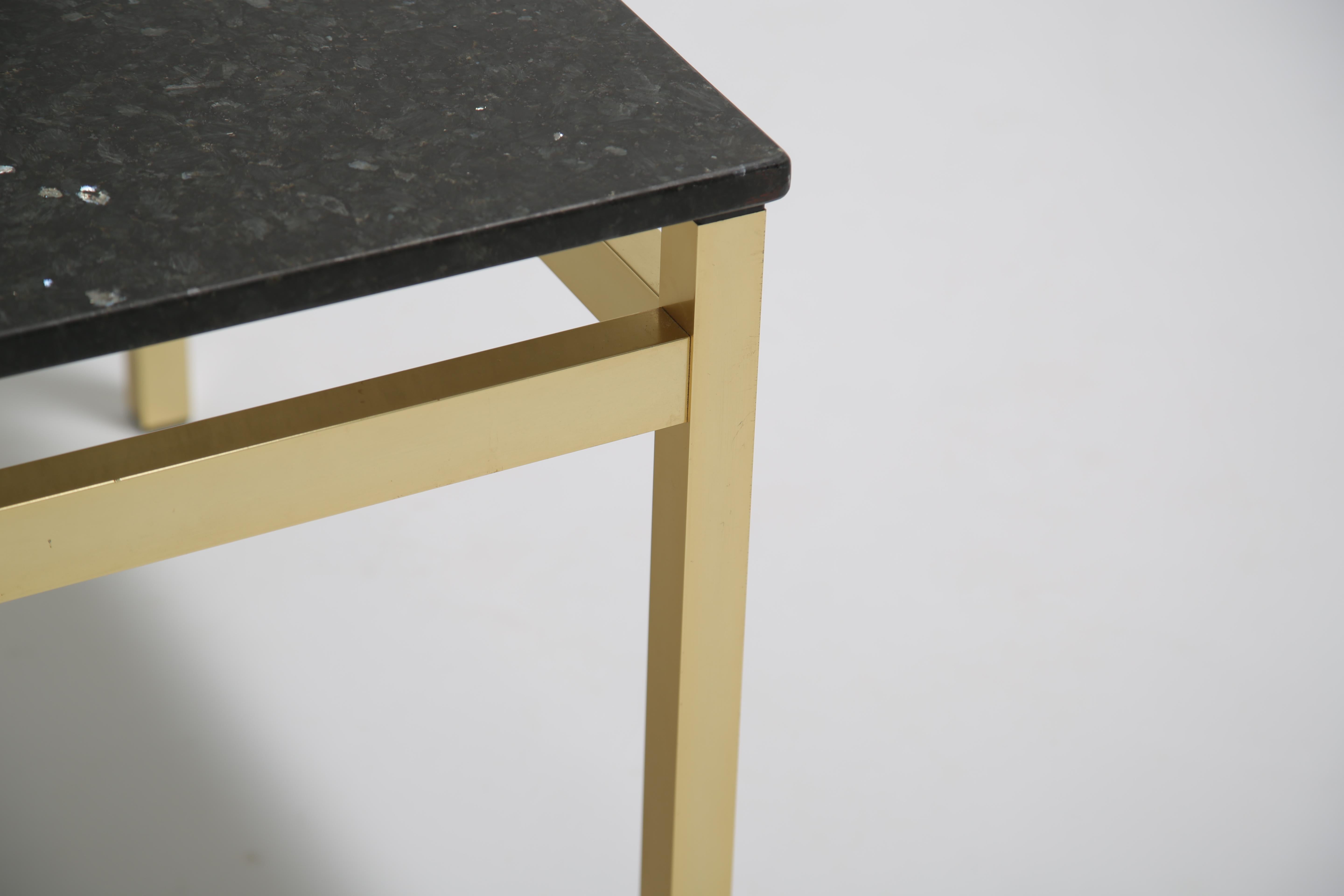 20th Century Vintage Square Brass and Black Granite Top Coffee or Side Table, 1970s For Sale