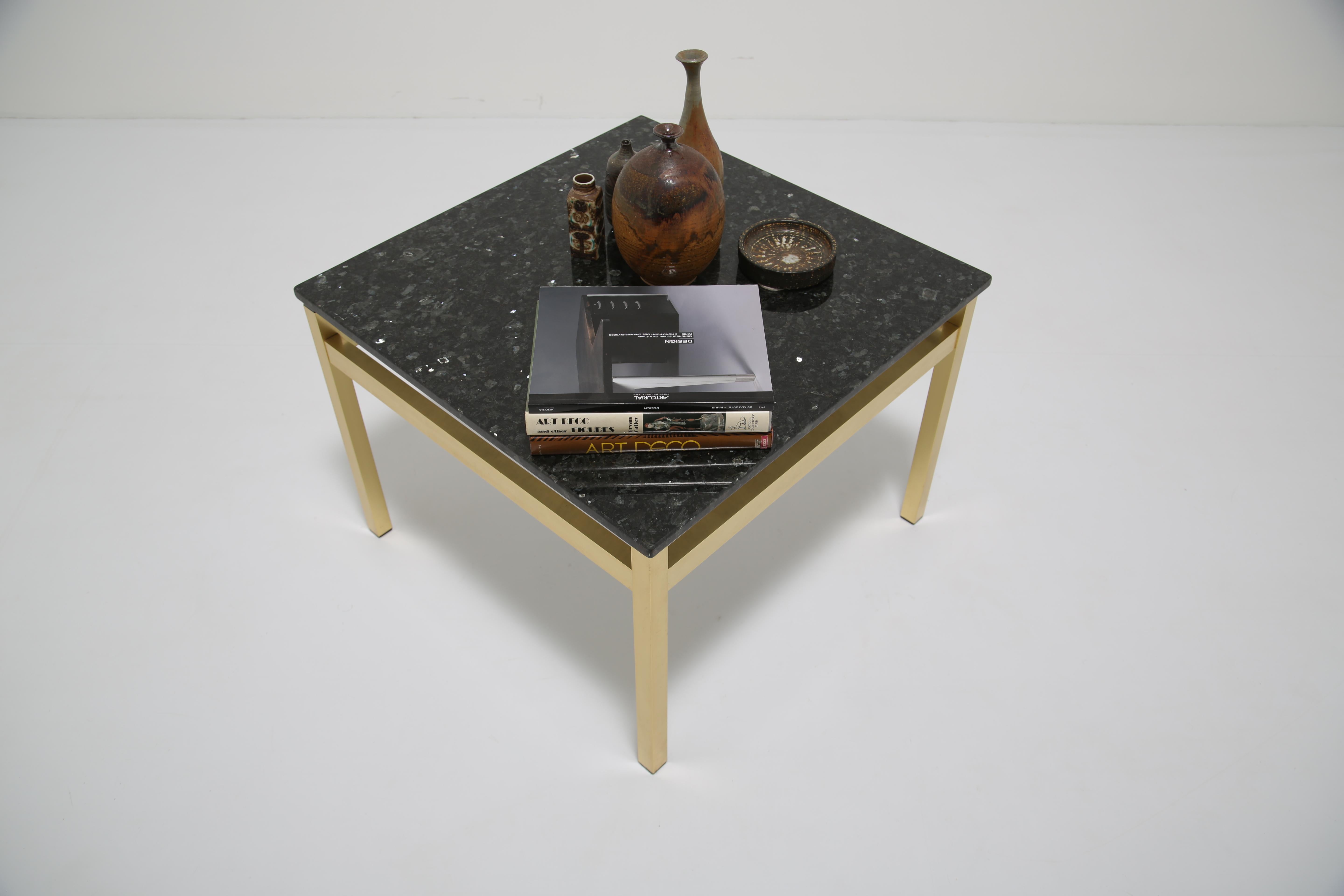Vintage Square Brass and Black Granite Top Coffee or Side Table, 1970s For Sale 2