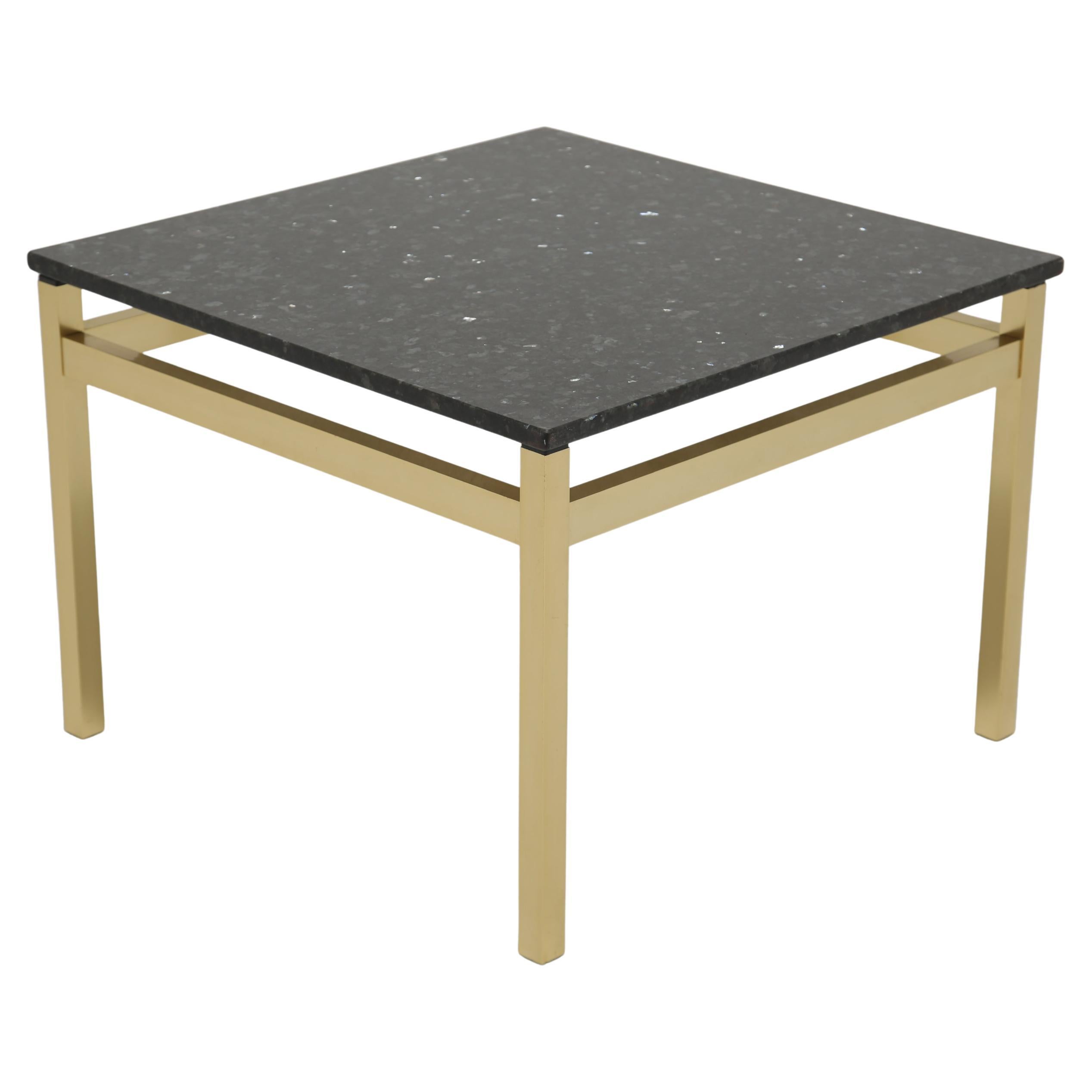 Vintage Square Brass and Black Granite Top Coffee or Side Table, 1970s