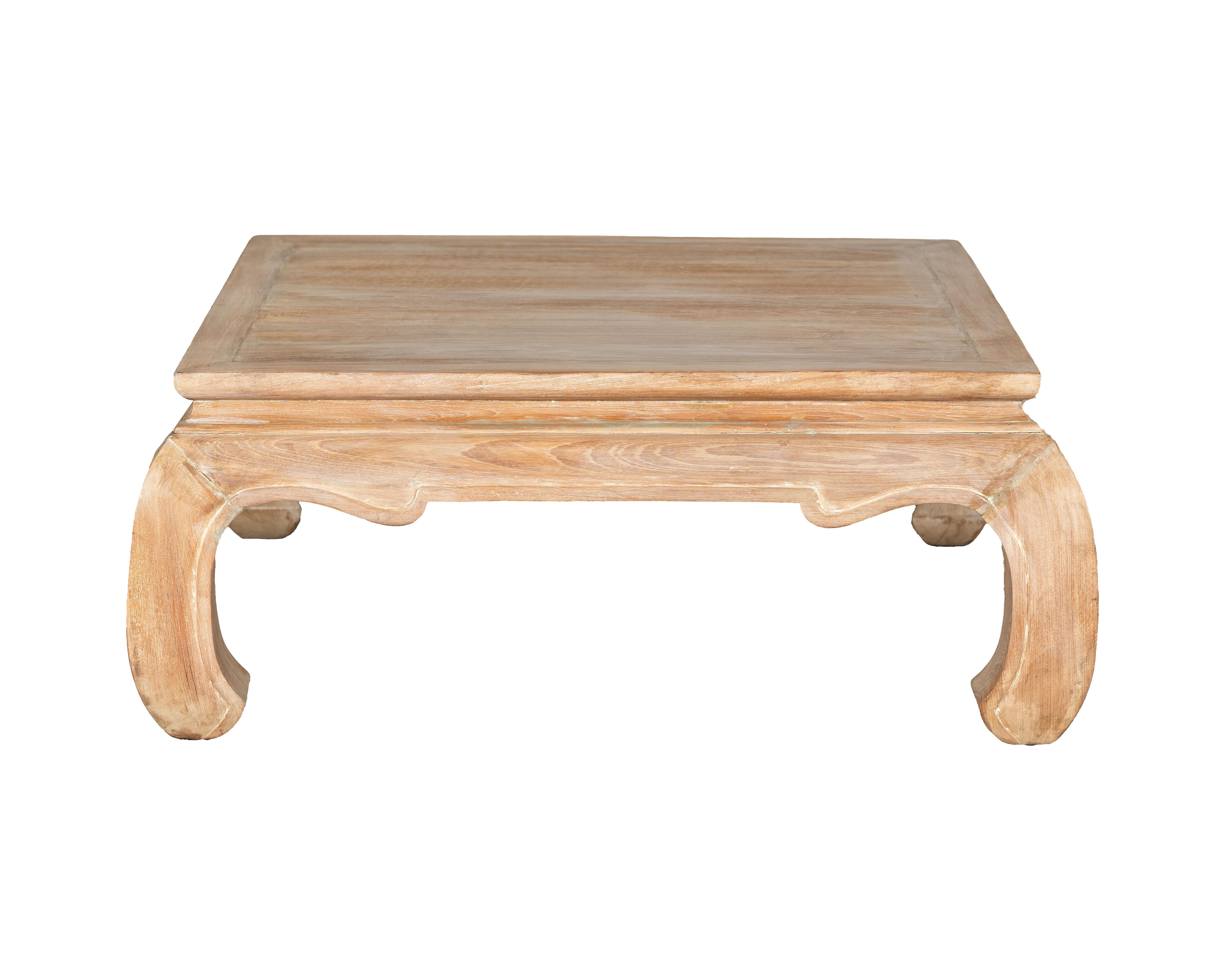 Mesa de centro cuadrada vintage con patas Chow de madera clara en venta 7