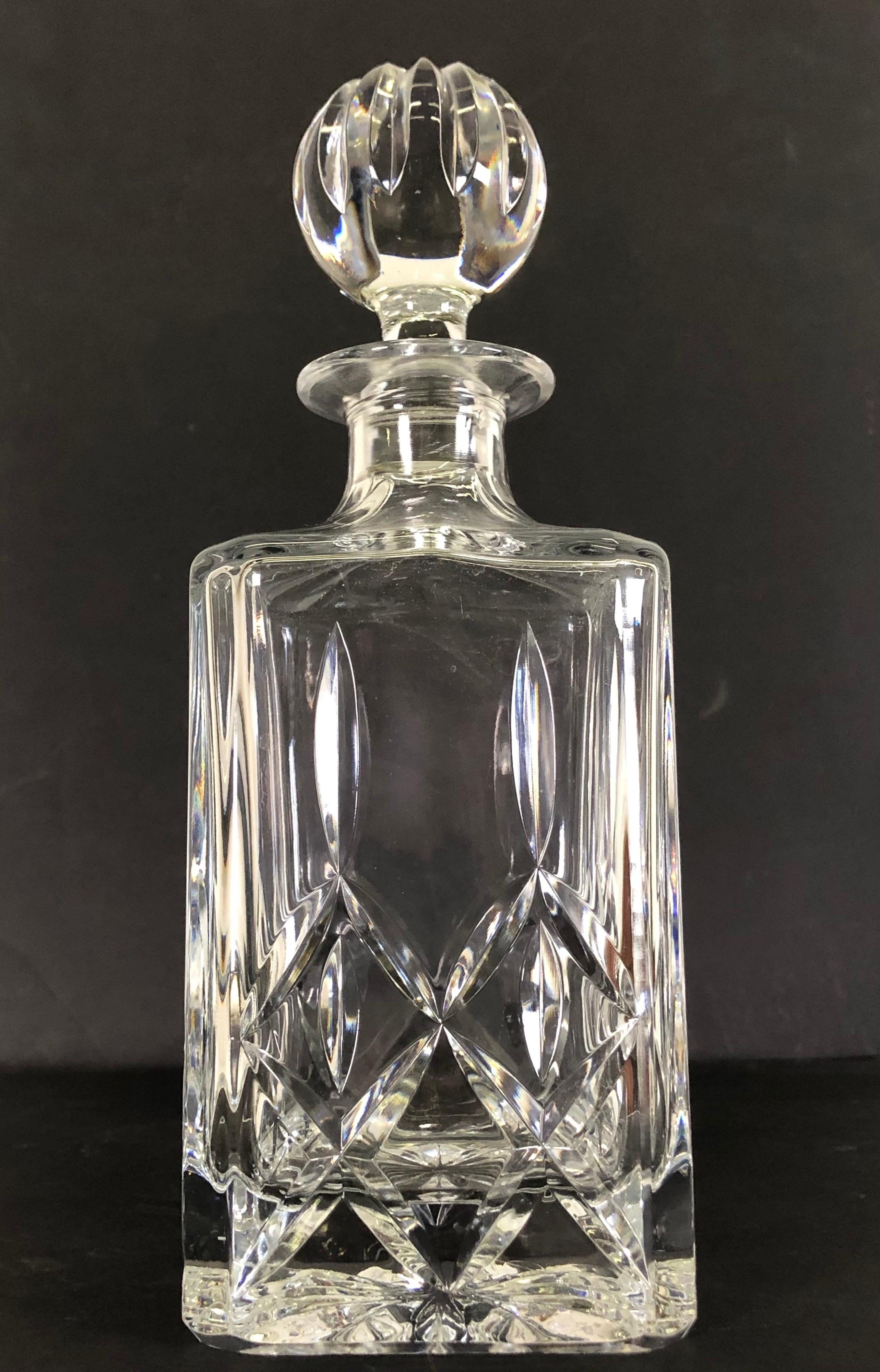 Vintage Square Crystal Glass Decanter In Good Condition In Amherst, NH