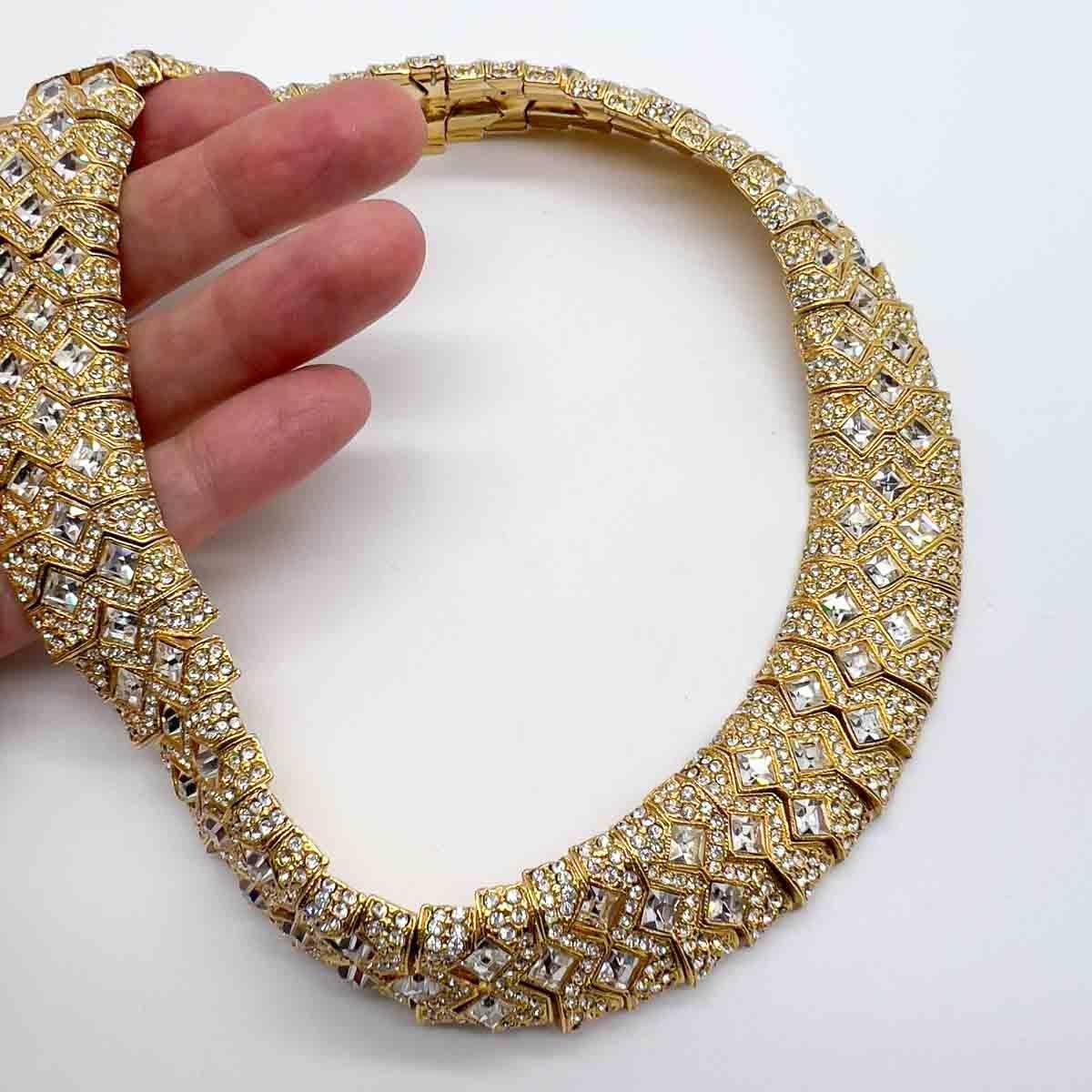 Vintage Square Cut Crystal Pavé Collar 1980s In Good Condition For Sale In Wilmslow, GB